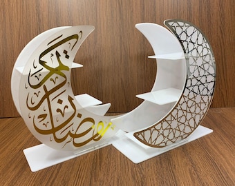 Ramadan crescent acrylic stand | laser cut shelf for dates and nuts | eid mubarak gift