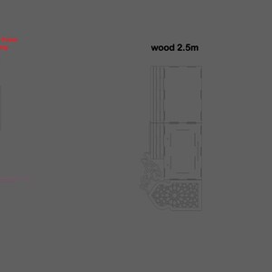 May include: An illustration of architectural designs, including acrylic and wood structures. The image includes text indicating dimensions: Acrylic 2.5m, Wood 2.5m, and Wood 6m. The text "Acrylic Mirrors Or wood" is also present.