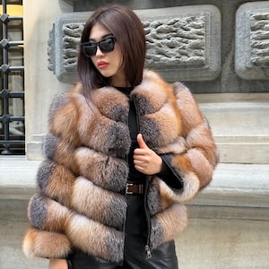 Women’s Fox Fur Jacket | Handmade Detachable Sleeves Frost Fur Coat