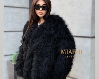 Real Tibetan Lamb Fur Coat, Red Coat Mongolian Curly Jacket