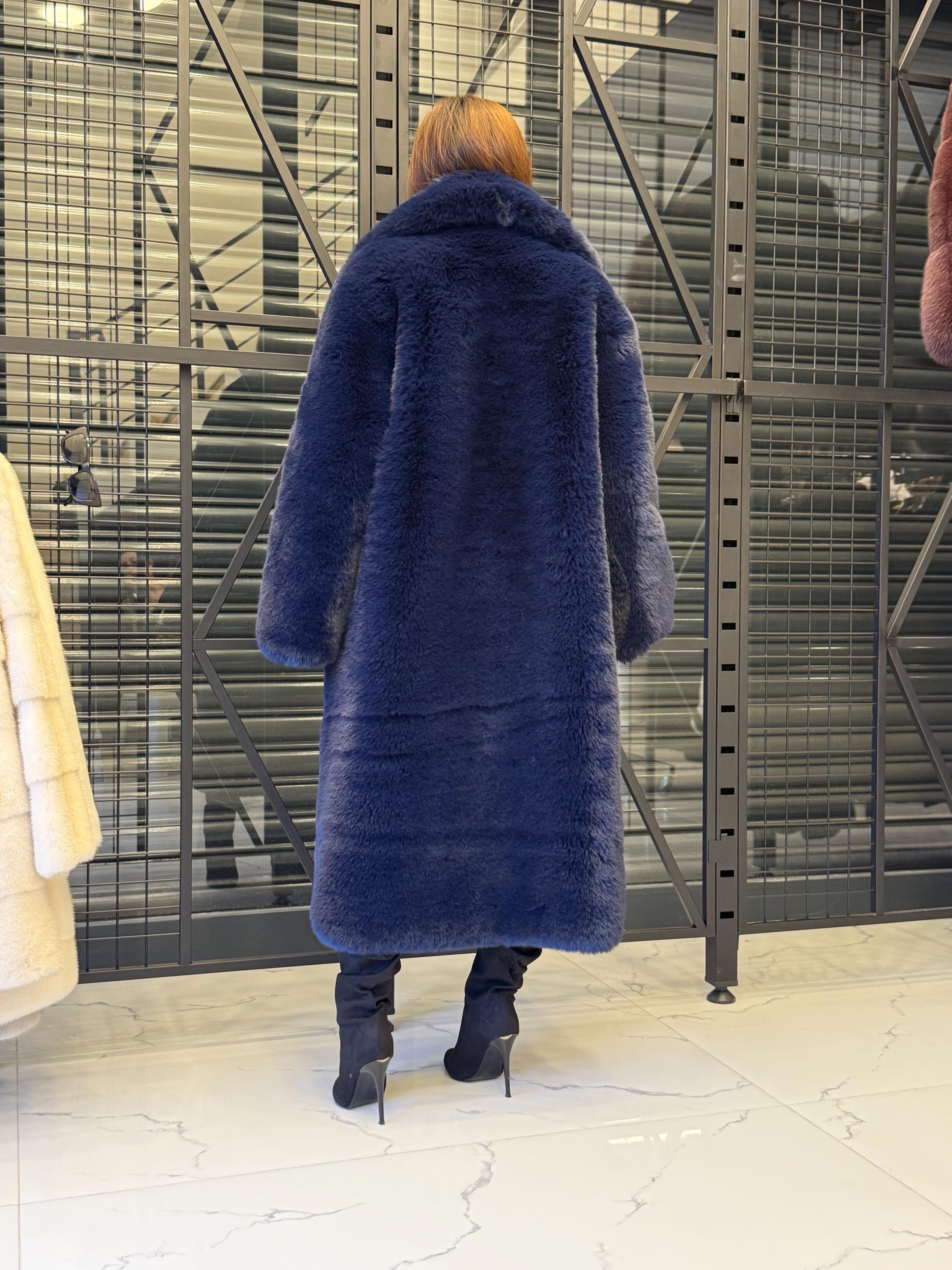 Navy Blue Faux Fur Teddy Coat: Long Vegan Plush Winter Jacket - Etsy