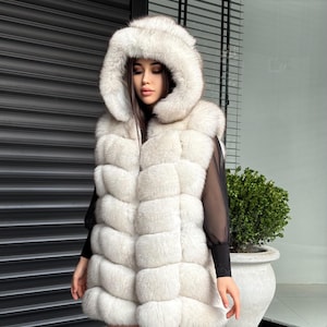 Luxury White Fox Fur Vest | Genuine Real Fox Fur | Long Handmade Fox Fur Vest For Women | Winter Sleeveless Fur Jacket | Plus Size Fur Vest