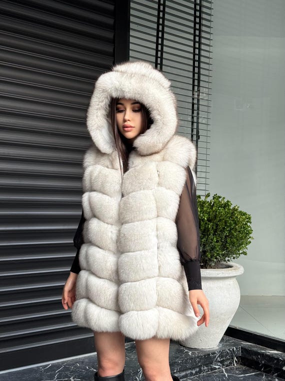 NOBLE美品！エコファーロングベスト グレー フェイクエコファーロング