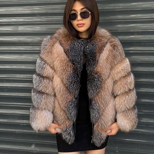 Natural Frost Fox Fur Jacket with Detachable Sleeves | 2-in-1 Handmade Fur Coat & Vest | Luxury Women’s Winter Outerwear | Gift For Her