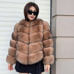 Women Handmade Fox Fur Jacket & Vest | Brown Genuine Fox Fur Jacket With Removable Sleeves, Luxury Winter Warm Outwear |  Gift For Her
