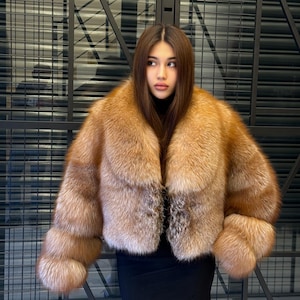 Luxury Fox Fur Jacket, Handmade Women Winter Fur Coat