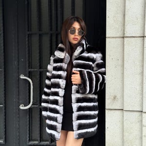Gray Chinchilla-Style Real Rex Fur Coat | Soft Luxury Fur Jacket for Women | Handmade Winter Transformer Fur Coat | Elegant Custom Outerwear