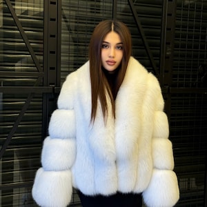 Handmade White Fox Fur Jacket: Limited Edition Luxury Winter Coat