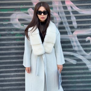 Handmade White Alpaca Coat with Mink Fur – Long Elegant Winter Wool Jacket – Luxury Outerwear for Women - Alpaca Wool Coat - Gift For Her