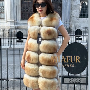 Luxury Red Fox Fur Vest with Leather Side Panels | Handmade Genuine Fur Gilet | Women’s Elegant Winter Outerwear - Gift For Her