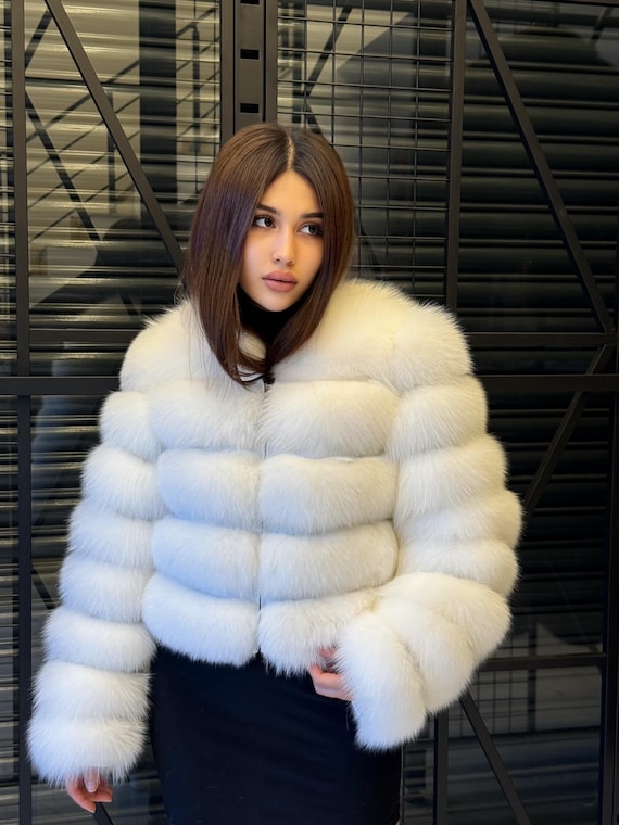 Luxury White Fox Fur Coat Women Shadow Fox Fur Convertible