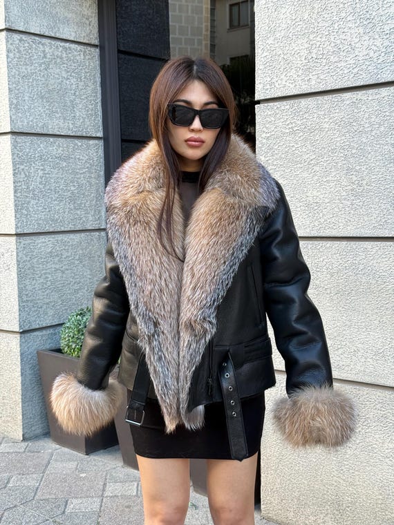 Manteau en peau de mouton retournée noir pour femme, veste courte