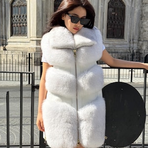 Women White Fox Fur Vest, Real Fox Fur, Handmade Vest For Women | Long Fox Fur Vest | Gift Ideas | Luxury Vest | Genuine Fur Vest