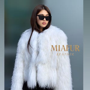White Women Luxury Mongolian Sheepskin Tibetan Fur Coat | Handmade Winter Fluffy Lamb Fur Outerwear | Full Skin Shaggy Tibetan Fur Coat