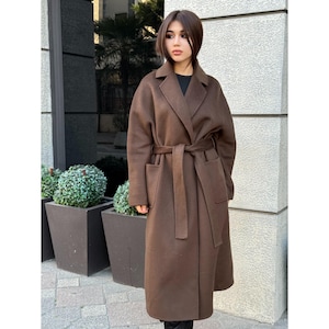Handmade Brown Alpaca Wool Coat for Women | Long Warm Winter Luxury Overcoat | Tailored Elegant Outerwear | Soft Natural Zibellino Alpaca