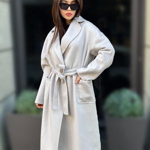 Stone Handmade Women Alpaca Wool Coat | Natural Luxury Alpaca Wool Outwear | Soft Warm Handmade Women Outerwear | Zibellino Long Alpaca Coat