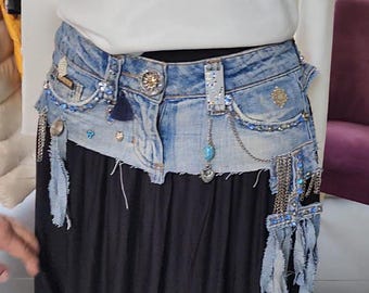 Handgjort bälte med kristallpärlor och accenter i rostfritt stål, handsytt midjebälte för jeans