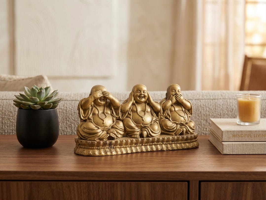 Antique Gold Resin Three Wise Monks Statue, Feng Shui Zen Decor - Etsy
