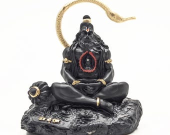 Handcrafted Hanuman Statue | Black Resin Idol with Golden Accents, Meditation Pose