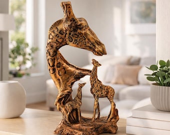 SIBARS Giraffe Family Figurine | Bronze Resin Wildlife Sculpture Decor