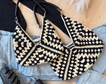 Granny Square Triangle Bag Crochet Pattern | Small, Medium & Large Sizes | Beginner Friendly Tote | PDF + Full Video Tutorial - English Only