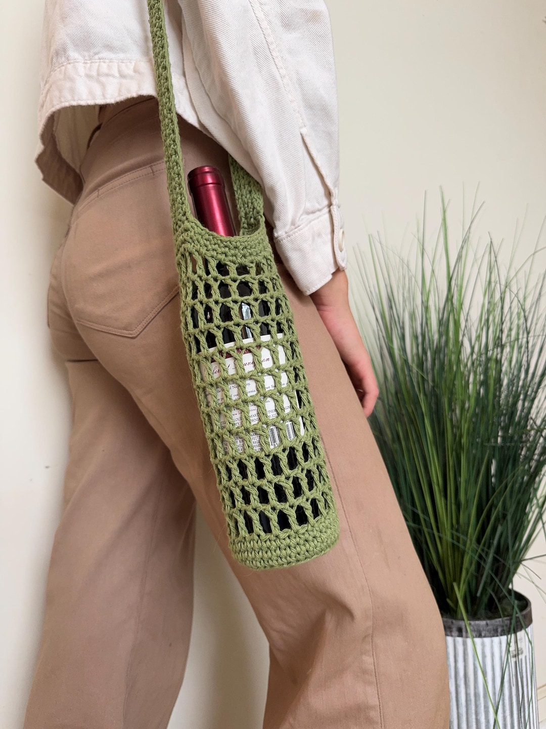 No-sew Crochet Water Bottle Holder Pattern | Mesh Bottle Bag PDF ...