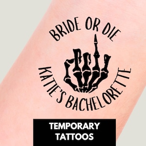 Custom Halloween Bachelorette temporary Tattoos, Halloween Bachelorette, Bride or Die, Bachelorette Tattoos, Spooky Bachelorette