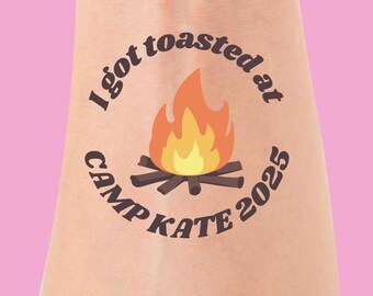Custom Camp Bach Tattoos, Camp Bachelorette Decor, Bridesmaids Favors Temporary Tattoo, Camp Themed Bachelorette, I got toasted