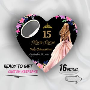 Personalized Quinceañera Favor – Heart Bottle Opener Magnet – Sweet 15 Guest Gift – Mis Quince Keepsake – Custom Party Favor Idea