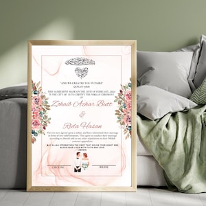 Elegantes Nikkah-Zertifikat Digitaldruck | Islamische Heiratsurkunde | Muslimische Hochzeitsdeko | Personalisierte Nikah Nama Geschenk