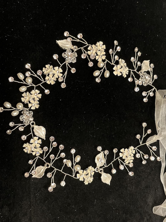Sparkling Silver and Pearl Floral Headband Amazon.com : Flower Girl Headpiece: Pearl Headband with  main image 2