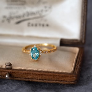 Vintage Aquamarine Sterling Silver Ring - 14K Gold Plated