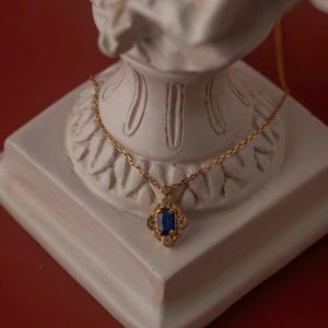 14K Gold Vintage Sapphire Pendant Necklace, Sapphire Diamond Necklace, Mother&#39;s Day Gift, Handmade Jewelry, Bridal Necklace