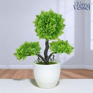 Faux Bonsai Tree in Pot – Artificial Mini Plant for Desk or Home | Tabletop Plastic Plant Decor | Small Modern Room Accent