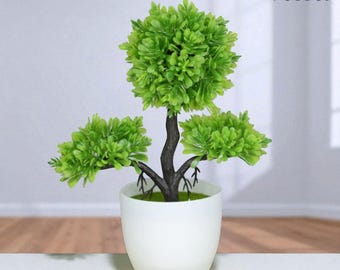 Faux Bonsai Tree in Pot – Artificial Mini Plant for Desk or Home | Tabletop Plastic Plant Decor | Small Modern Room Accent