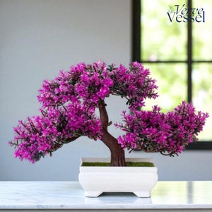 Lifelike Artificial Bonsai Tree in Pot | Faux Plant for Desk, Table, or Shelf Decor | Small or Large Zen Greenery