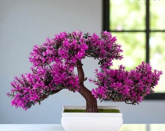 Lifelike Artificial Bonsai Tree in Pot | Faux Plant for Desk, Table, or Shelf Decor | Small or Large Zen Greenery