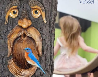 Decoración de jardín con cara de árbol: escultura caprichosa para abrazar árboles, adorno para árbol de exterior, regalo de hadas para jardín, decoración única para jardín.