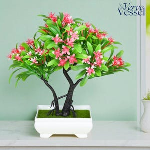Mini Artificial Bonsai Tree in Pot | Faux Desk Plant Small Greenery Decor | Zen Office Shelf Accent | Gift for Home or Dorm