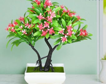 Mini Artificial Bonsai Tree in Pot | Faux Desk Plant Small Greenery Decor | Zen Office Shelf Accent | Gift for Home or Dorm