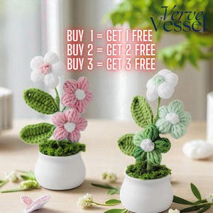 Mini Crochet Tulip Flower Pot – Handmade Textile Floral Decor for Table, Shelf or Car – Cute Gift for Birthday, Thank You, or Anniversary