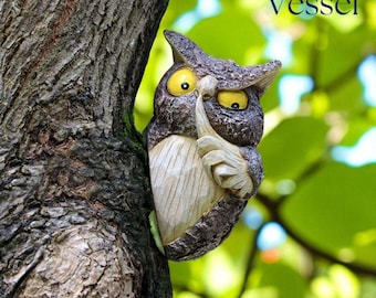 Adorno colgante de resina con forma de búho para árbol: divertido adorno de animal de jardín para árboles, patios o terrazas. Un regalo fantástico para los amantes de la jardinería.