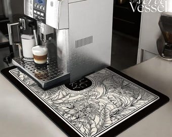 Non-Slip Machine Washable Kitchen Mat Waterproof & Heat-Resistant Boho Coffee Rug for Countertops, Dish Drying Floor Protection