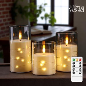 LED Flameless Candle Set of 3 – Battery Operated Pillar Candles with Remote, Warm Yellow Light, Safe Table Decor, Minimalist Candle Trio