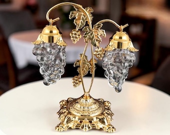 Salero y pimentero de cristal con forma de uva para colgar / Decoración de cocina estilo vintage / Juego de salero y pimentero de cristal con soporte de metal