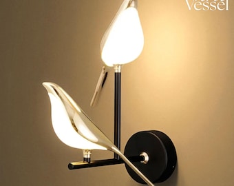 Nordisk guldfärgad fågelvägglampa | LED-fågellampa | Dekorativ metallkrona | Modern sovrumsbelysning | Art Deco-väggarmatur