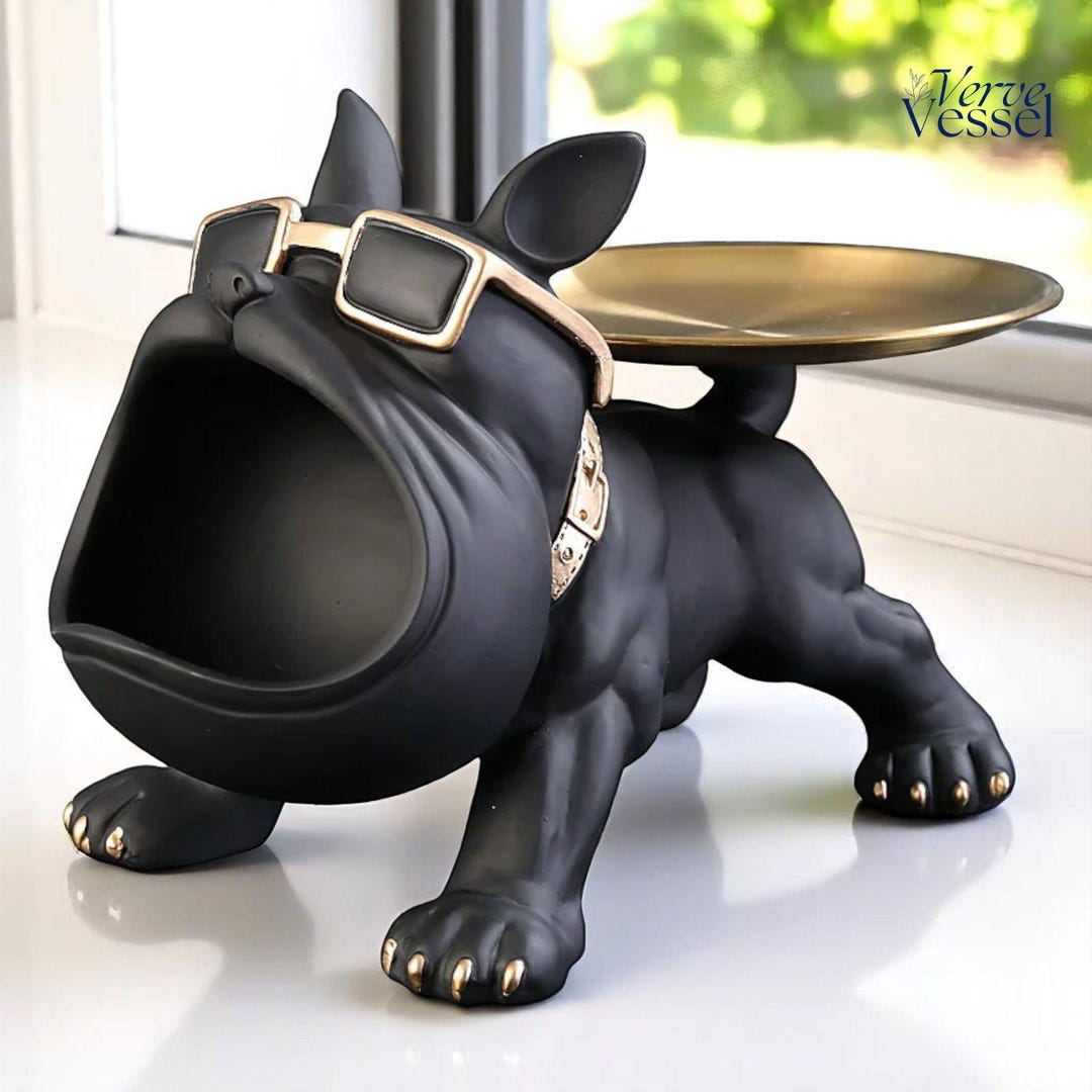 Bulldog Butler Resin Dog Statue With Tray – Animal Storage Box, Desk ...