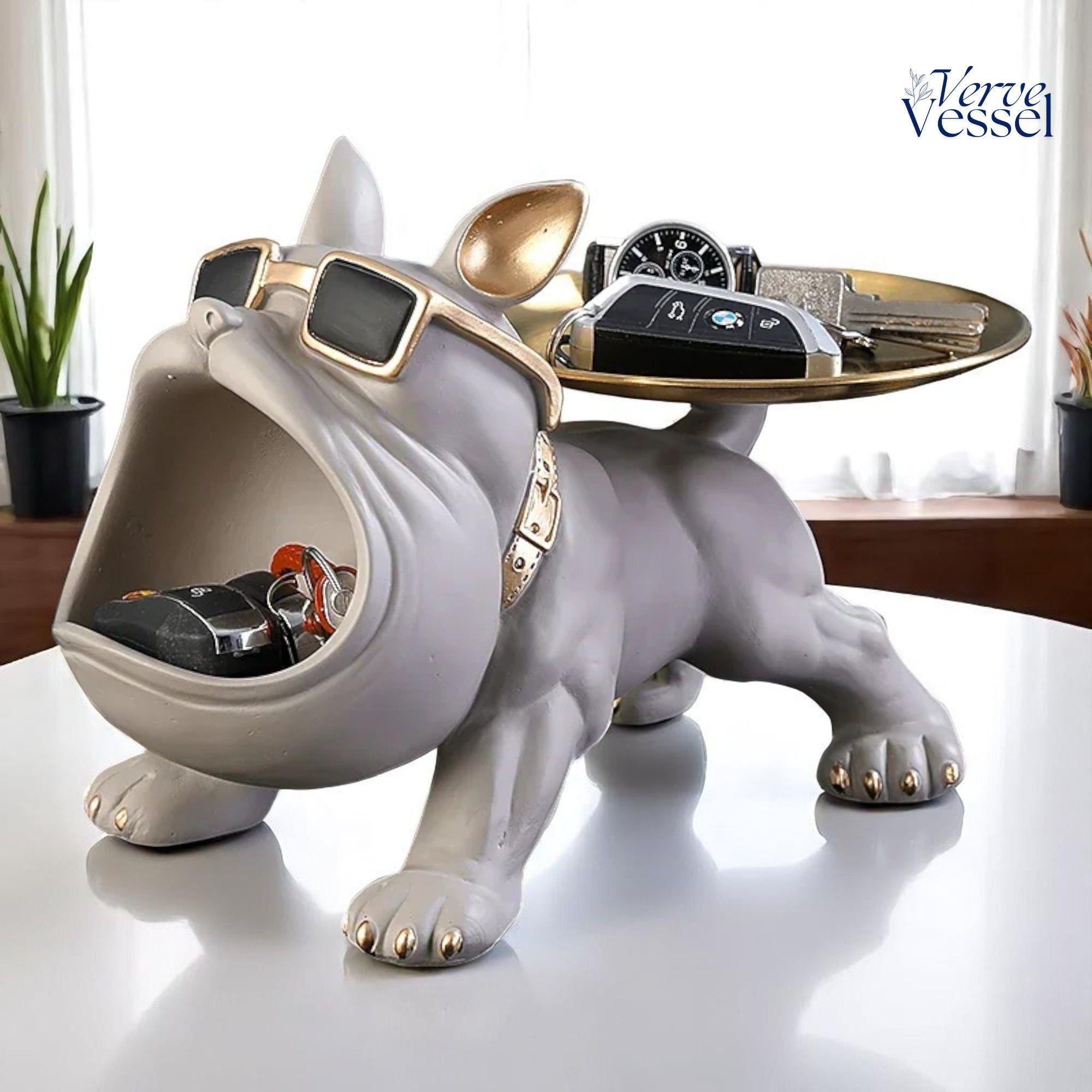 Bulldog Butler Resin Dog Statue With Tray – Animal Storage Box, Desk ...