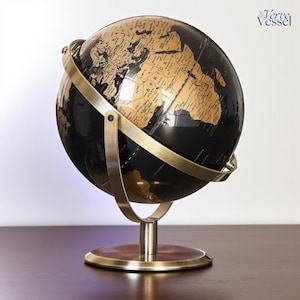 Dekoracyjny globus | Czarno-złoty obrotowy globus biurkowy | Nowoczesny globus w stylu vintage do biura, klasy lub dekoracji domu