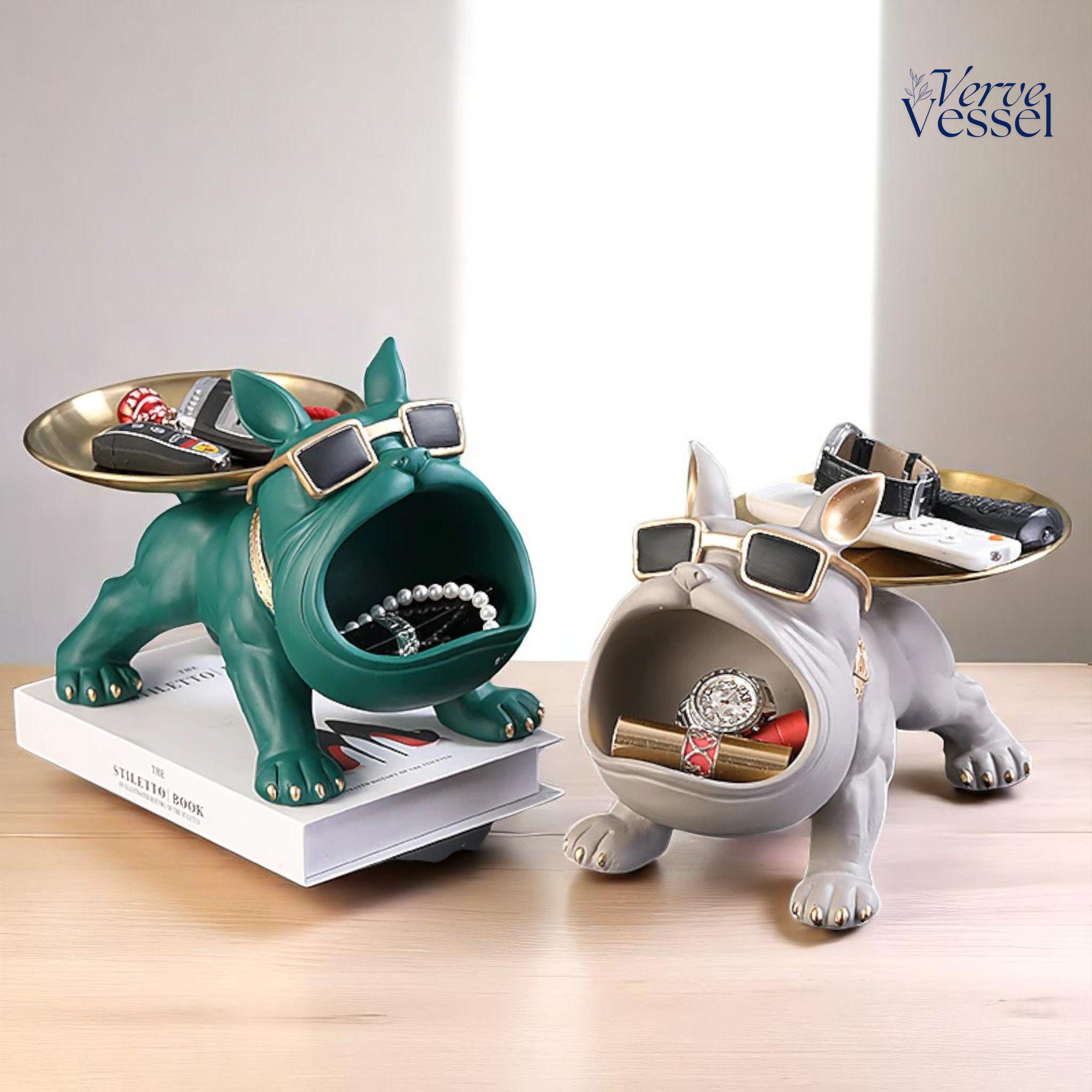 Bulldog Butler Resin Dog Statue With Tray – Animal Storage Box, Desk ...